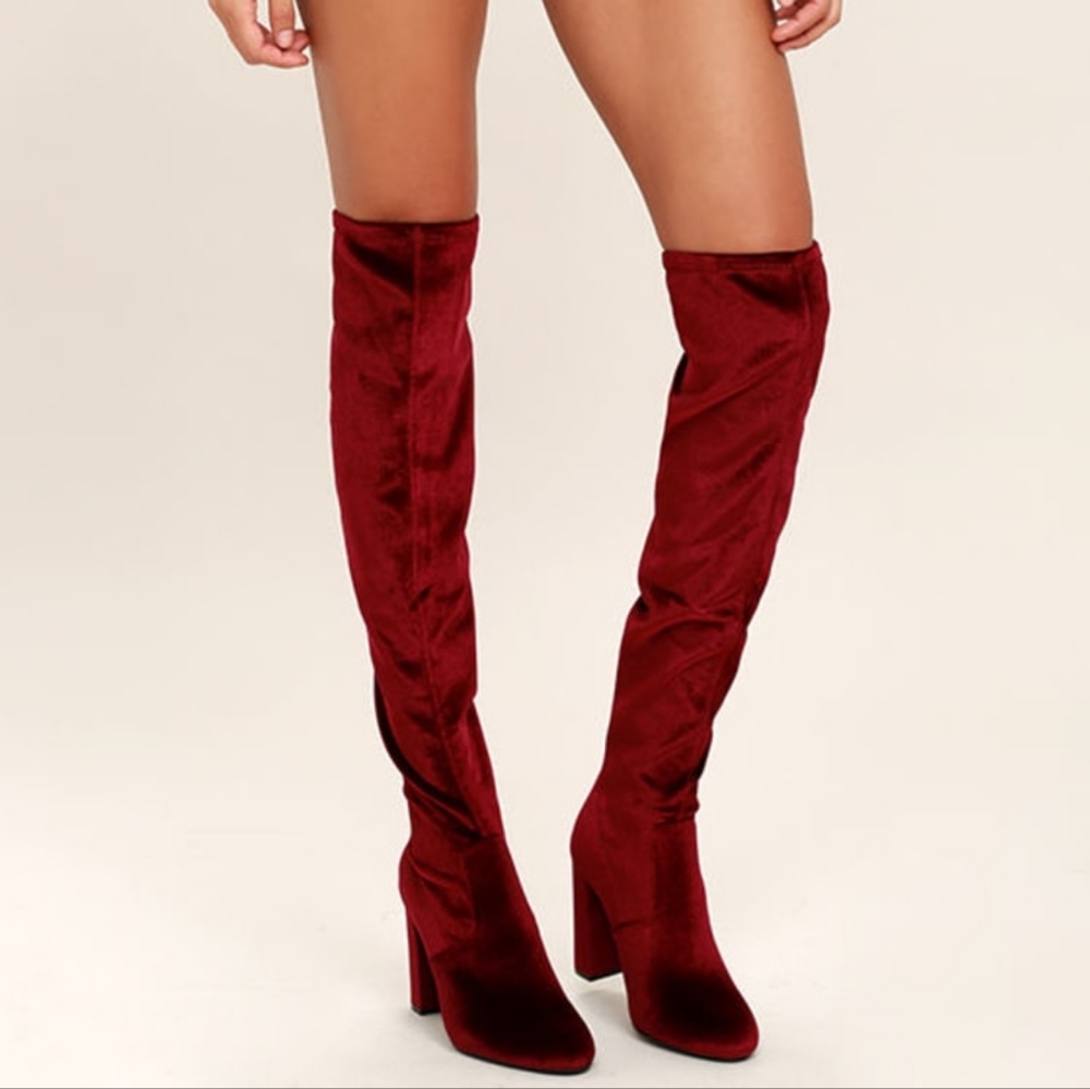 Steve Madden Emotion Velvet Burgundy Over The Knee Boots